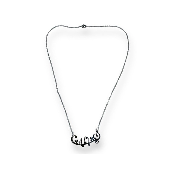 Music Notes Link Pendant Fashion Necklace Silver Plated Lobster Claw Clasp 18" - Picture 1 of 6